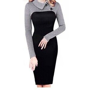 Nice Forever Black & White Collared Form Fitting Stretch Dress Sz 8 Eu 40 UK 12